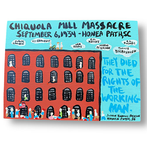 Justin Atkin 11x8 Painting Chiquola Mill Massacre WP5873